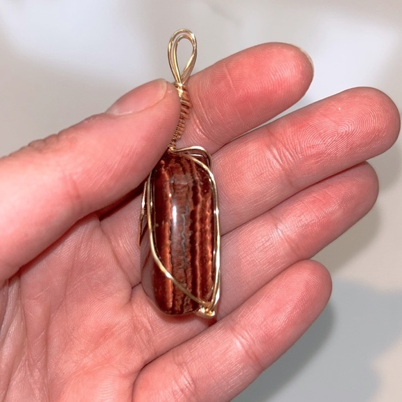 Red Tigers Eye Wire Wrapped Pendant - Picture 3 of 4